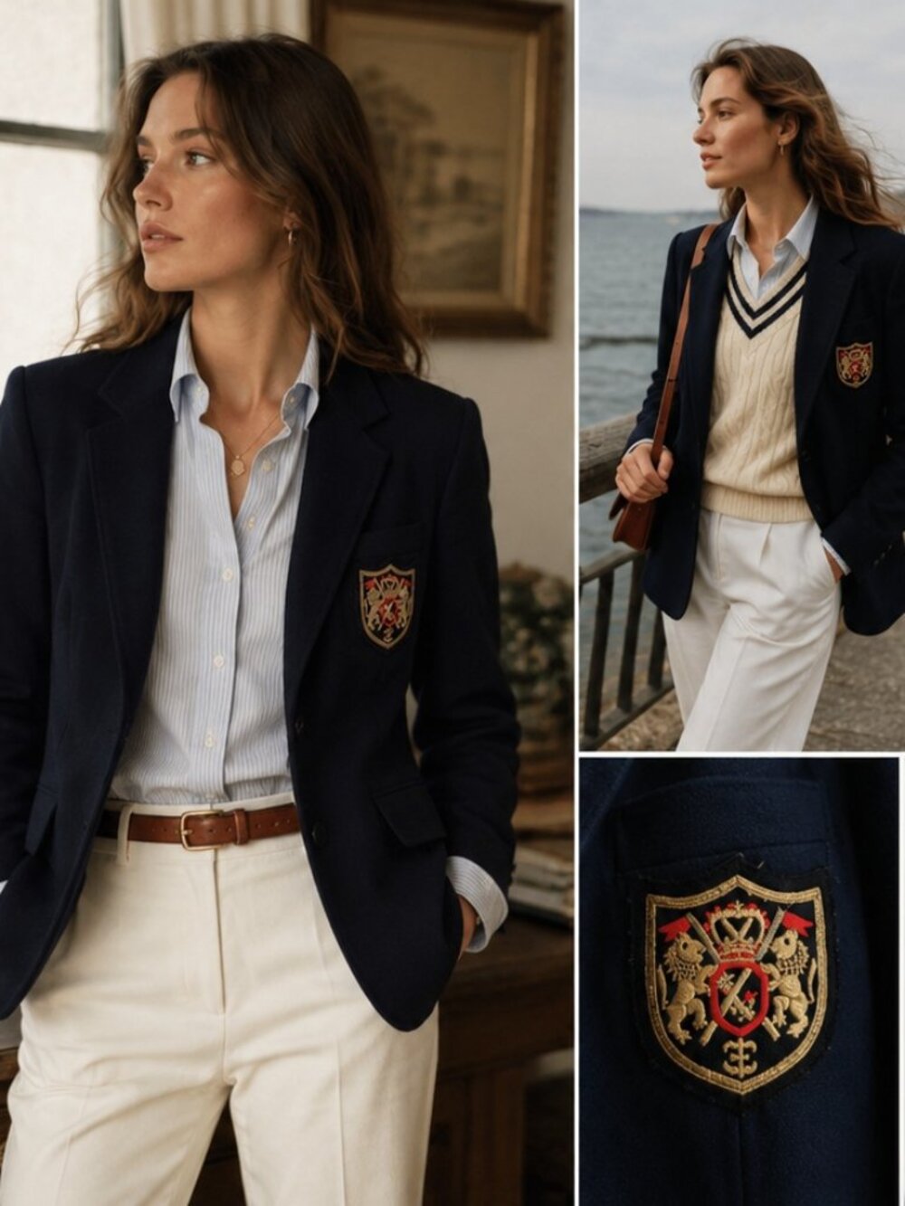 Vintage J.G. Hook Navy Wool Blend Crest Patch Blazer Sz 12 Academia Nautical